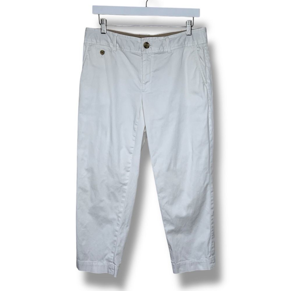 Banana Republic Stretch Washed Satin Crop Off White Cream Pants Women Size 10